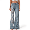 "Bohemian Aztec Feather Triangle" FLARE JEANS