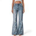"Botanical Blossom Leaf Vine" FLARE JEANS