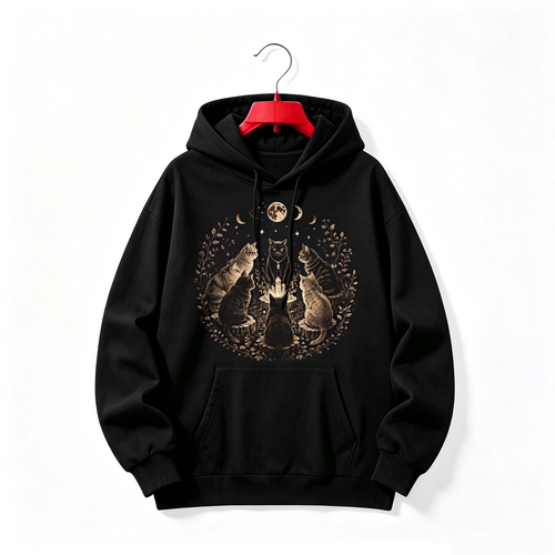 "Cat Coven Mystical Black Cat Witchy Moon" HOODIE