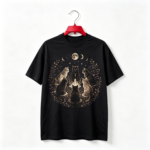 "Cat Coven Mystical Black Cat Witchy Moon" TEE