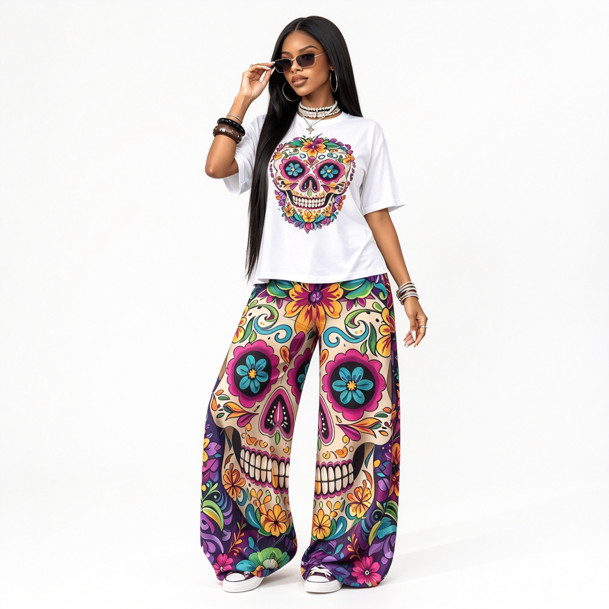 "Day of the Dead Colorful Skull Floral" SET