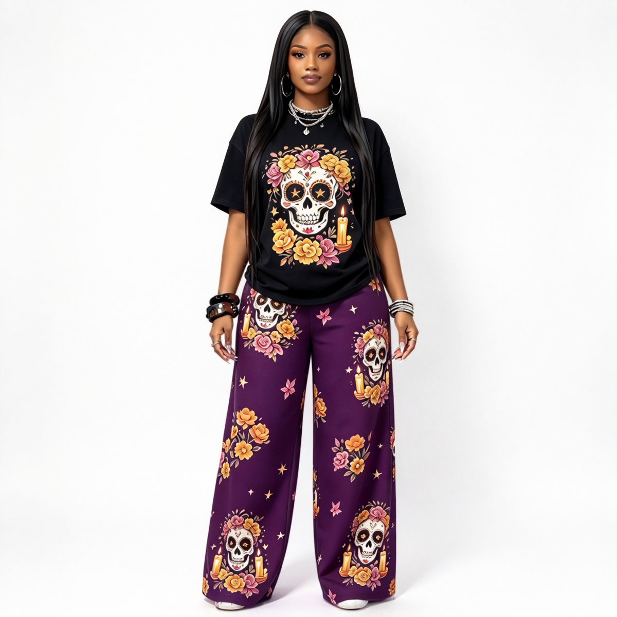 "Day of the Dead Rose Candle Skull Halloween Party" SET