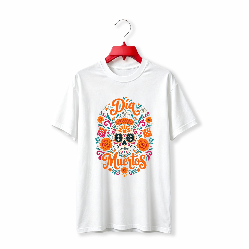 "Dia de Muertos Sugar Skull Marigold Floral" TEE