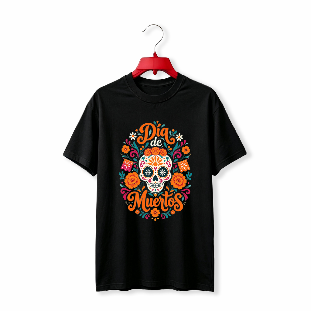 "Dia de Muertos Sugar Skull Marigold Floral" TEE