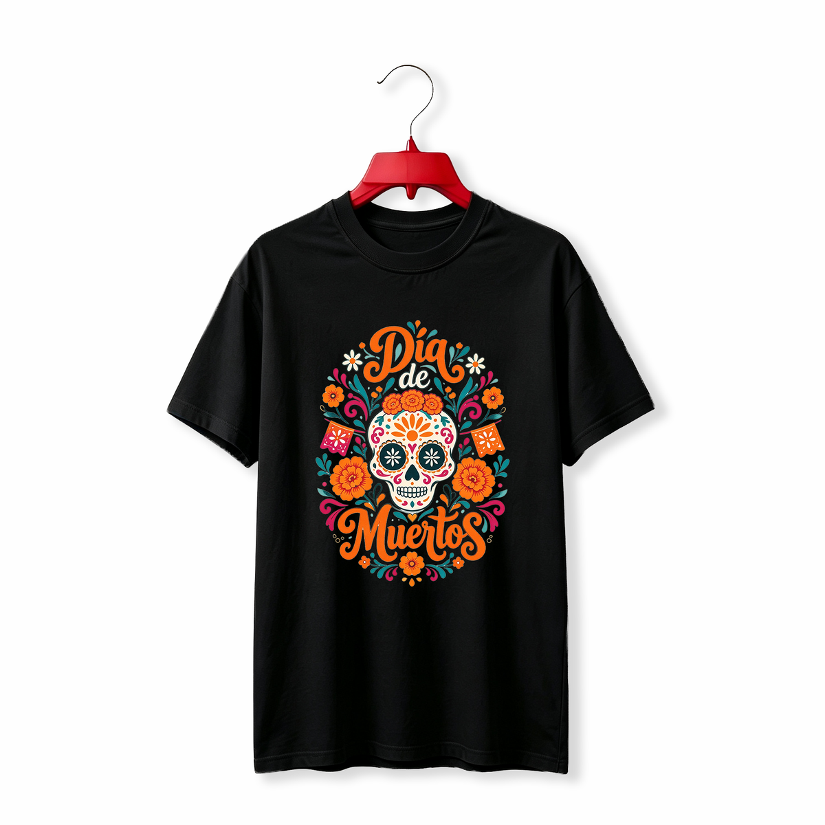 "Dia de Muertos Sugar Skull Marigold Floral" TEE
