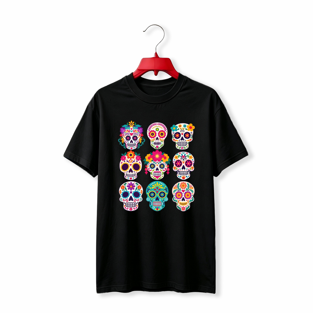 "Dia de los Muertos Sugar Skull Floral Calavera" TEE