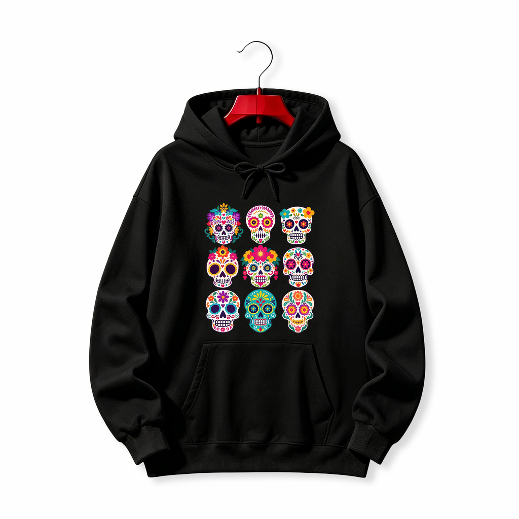 "Dia de los Muertos Sugar Skull Floral Calavera" HOODIE
