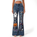 "Ghost Jack-o-Lantern Witch Hat Bat Spider Skull" FLARE JEANS