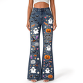 "Ghost Jack-o-Lantern Witch Hat Spider Bat Heart Daisy" FLARE JEANS