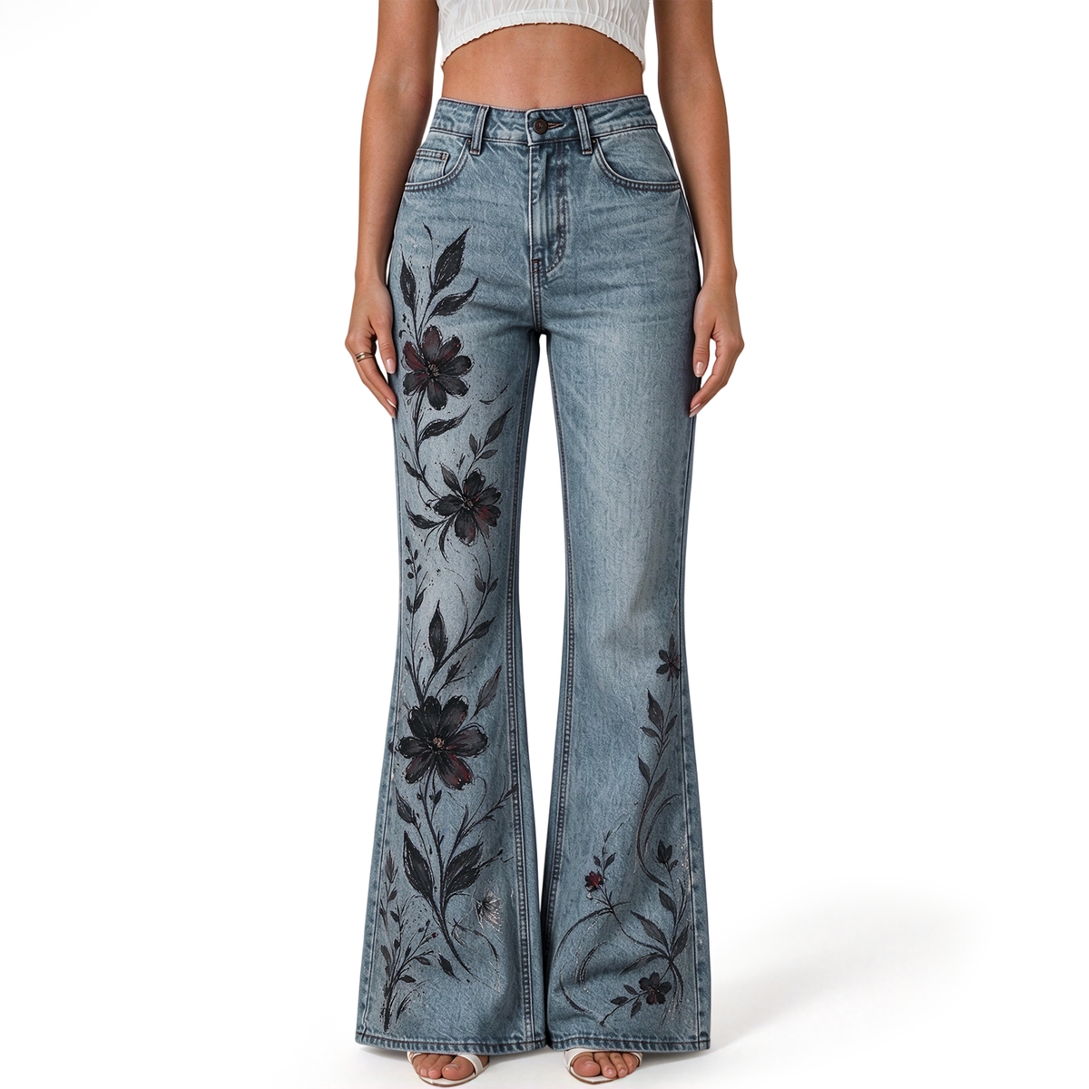 "Gothic Floral Vine Blossom Foliage" FLARE JEANS