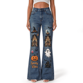 "Haunted House Jack-o-Lantern Ghost Witch Hat Crystal Ball" FLARE JEANS