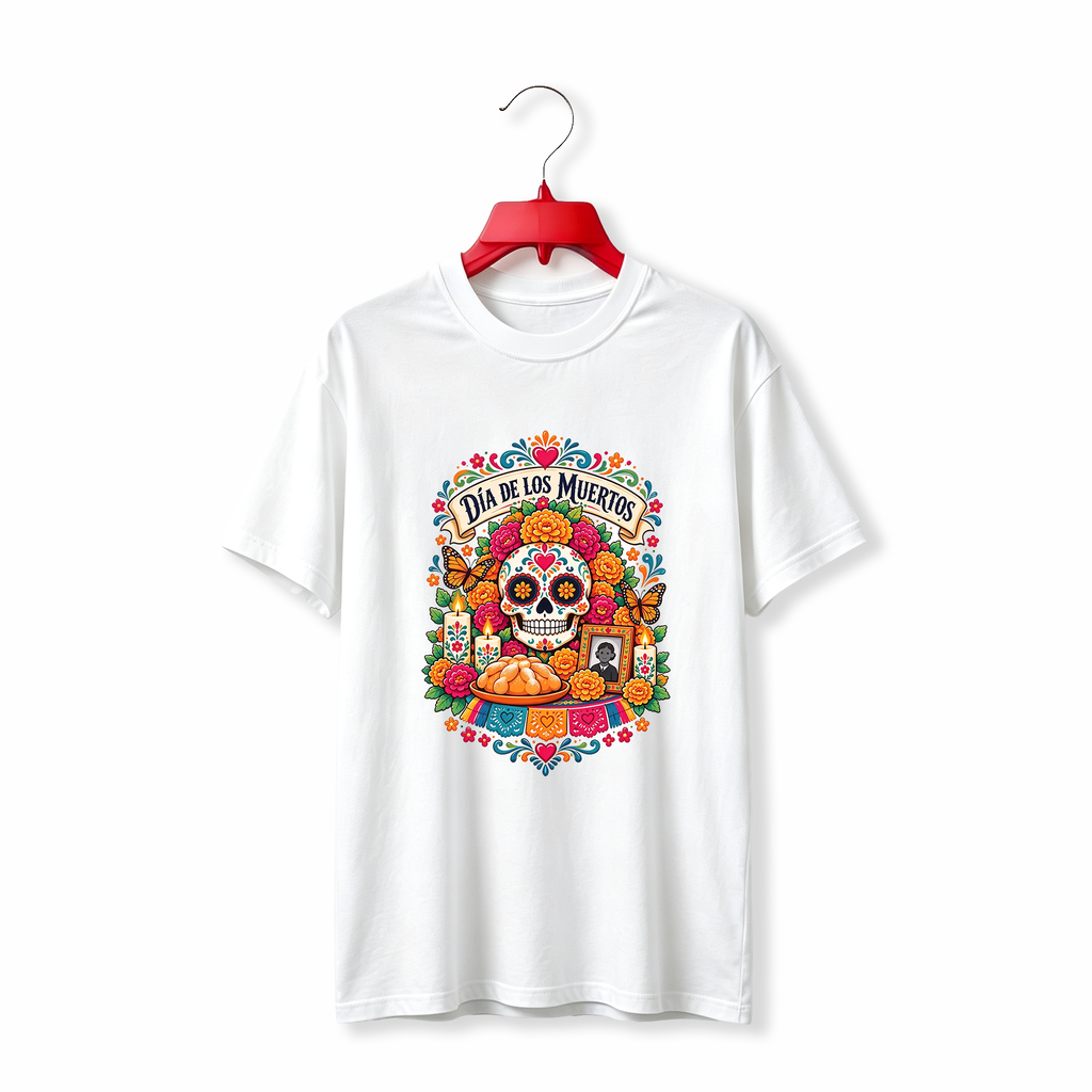 "Mexican Day of the Dead Sugar Skull Floral" TEE