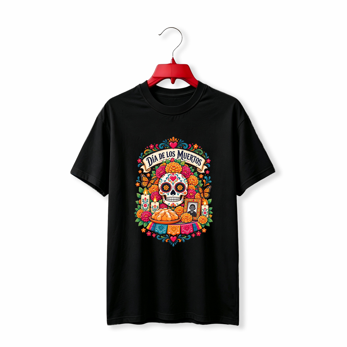 "Mexican Day of the Dead Sugar Skull Floral" TEE