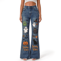 "Monster Ghost Pumpkin Black Cat Bat Witch Hat Book" FLARE JEANS