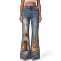 "Star Map Cactus Cowboy Boot Hat Desert" FLARE JEANS