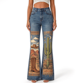 "Tribal Desert Cactus Moon Cowboy Boot" FLARE JEANS