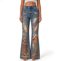 "Tribal Feather Cowboy Boot Cactus Crescent Moon" FLARE JEANS
