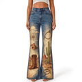 "Vintage Map Compass Cactus Cowboy Boot Rope" FLARE JEANS