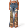 "Western Mesa Cactus Cowboy Boot Cloud" FLARE JEANS
