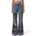 "Western Skull Bat Cactus Rope Canyon" FLARE JEANS