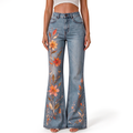 "Wildflower Blossom Stem Leaf Floral" FLARE JEANS