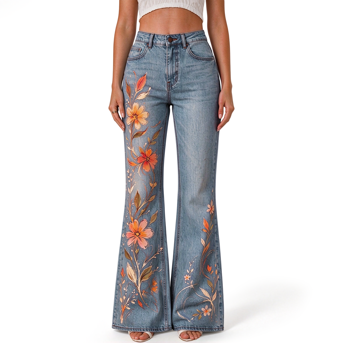 "Wildflower Blossom Stem Leaf Floral" FLARE JEANS