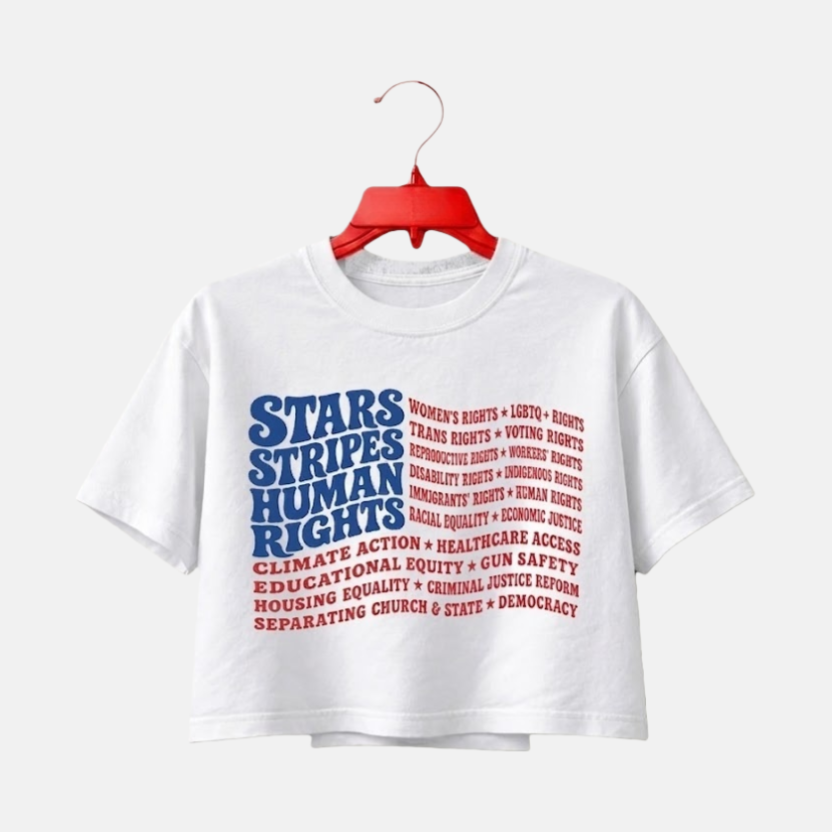 Camiseta corta "ESTRELLAS, BARRAS Y DERECHOS HUMANOS"
